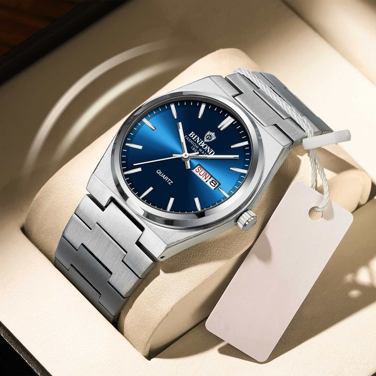 BINBOND Top Brand Luxury Men Quartz Watches Original Watch for Men Waterproof Luminous Date Week Stainless Steel Wristwatch Male W250724