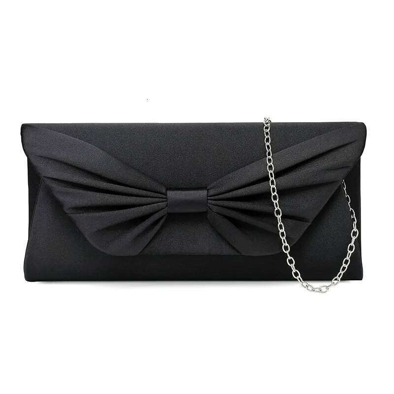 Satin Bowknot Evening Handbag Elegant Women Clutch Bridal Wedding Party Clutches Purses Meatl Chain Crossbody Shoulder Bag