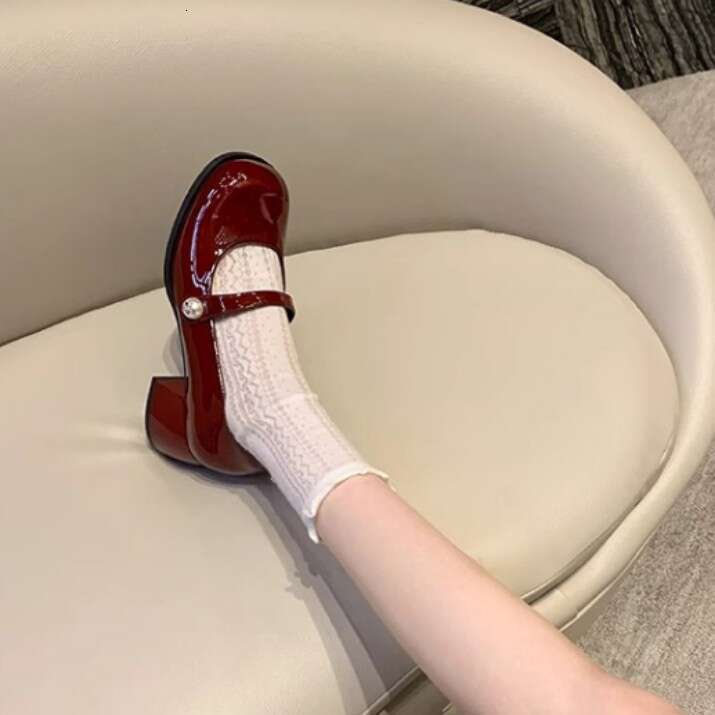 Designer 2025 Spring New Mary Jane Hong Kong High Heels Chunky Heel French Style Single Shoes for Women