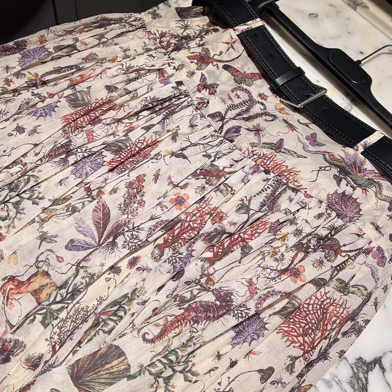 Ladies High Waist Floral Print Skirt Designer Belt-Free A-Line Skirt Voluminous Silhouette Y2K Romantic Clothes S0753