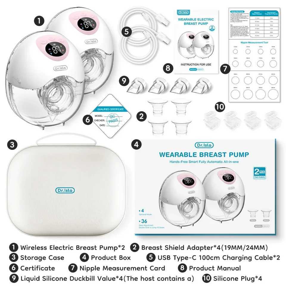 2PCS Wearable Electric Breast Pump 4Modes 36Suction Levels Breast Pump Milk Collector Gift Travel Bag 19/24mm Flange X250724