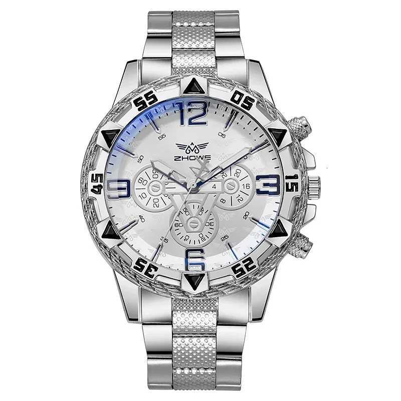 Luxury Mens Quartz Watch Classic Business Men Wristwatch Large Dial Alloy Steel Strip Blue Light Three Eye Mens Quartz Watch W250724