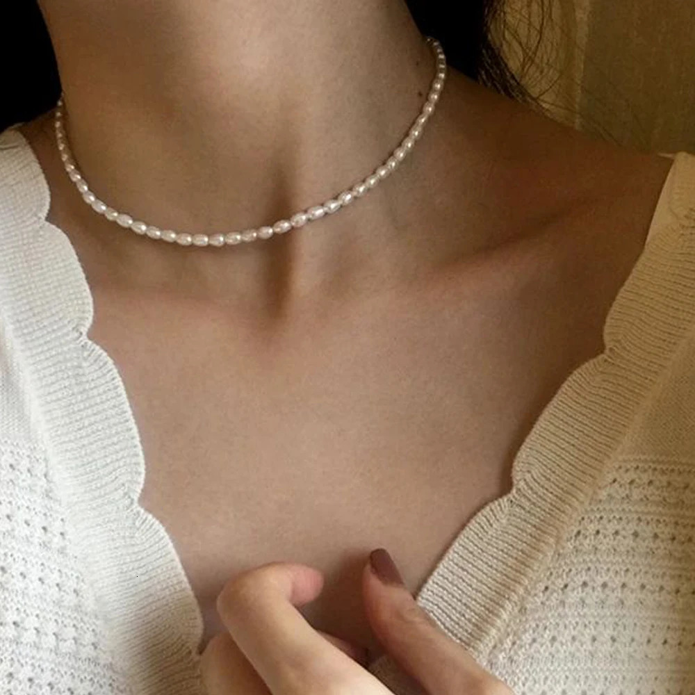 M Pearl Necklaces Oval White Stainless Steel Necklace Womens Collarbone Chain 250704