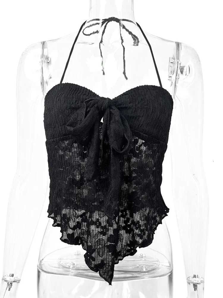 2025 Fairyshely Sexy Female Summer Solid Halter Top Women Lace V Neck Bodycon Strap Vest Sleeveless Off Shoulder Club Tops W250724