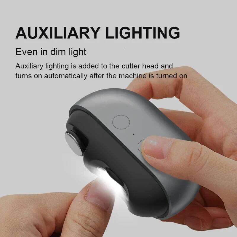 Mini 2in1 Electric Nails Cutter Trimmer Polisher Auto LED Light Dust Collector Portable Rechargeable Automatic Nail Clipper