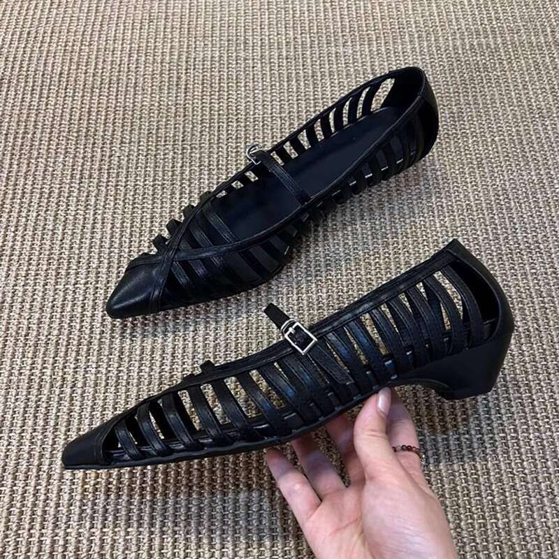 Heel Sandals Sandals Shoes Women Heels French Style Hollow Woven Pointed Toe Low Heel Women S Shoes New Breathable Comfortable Trendy Sanda