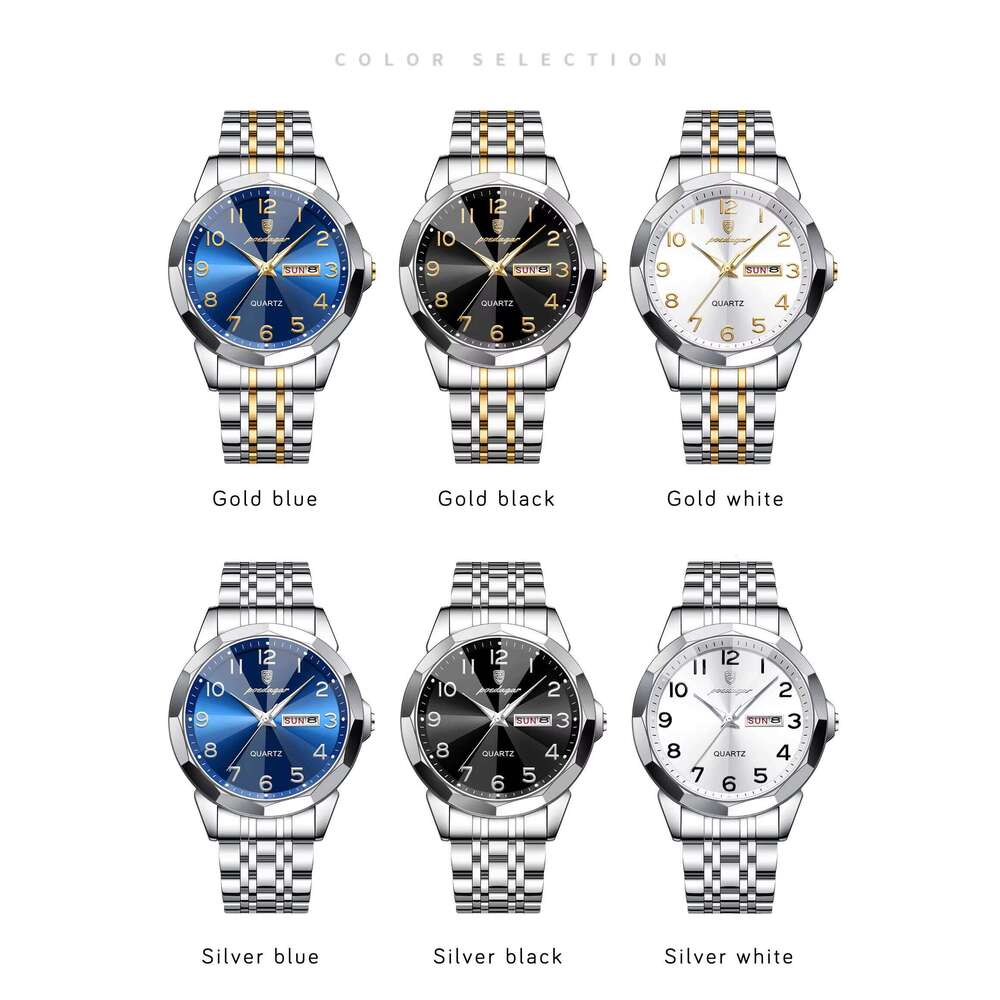 DHgargets POEDAGAR Men Watch Sport Waterproof Luminous Date Week Quartz Men's Watches Business Stainless Steel Male Clock Reloj