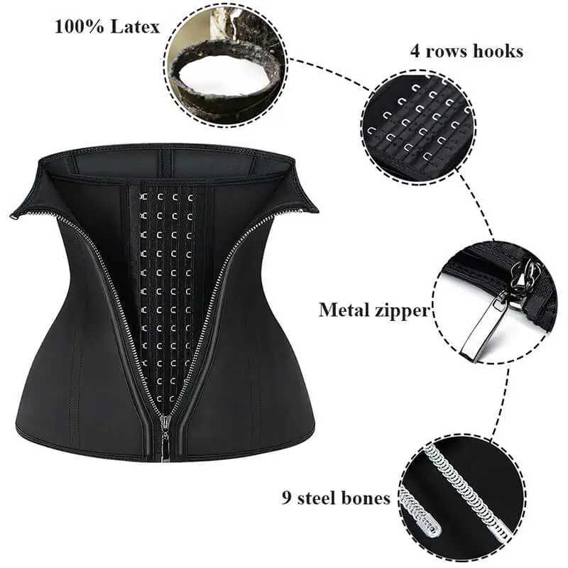 Latex Waist Corset Zipper Cincher Slimming Belly Belt Tummy Trimmer Shaper for Women Control Sheath Girdle Strap Black Hooks W250724