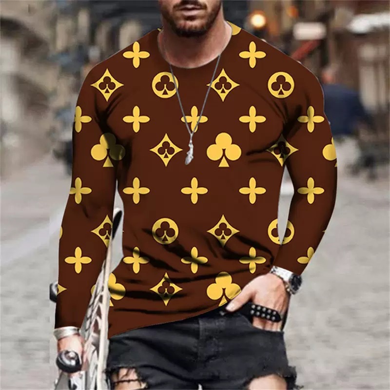Trendy Mens Big Tall Long Sleeve Crew Neck T Shirt with Fashionable Printed Design for Urban Stylish Look