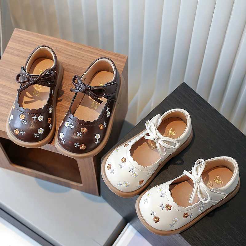 Toddler Girls Mary Janes Flower Vintage Ruffles Beige Brown Kids Leather Shoe Shallow All-match Spring Daily Children Shoe21-30 XJ250724
