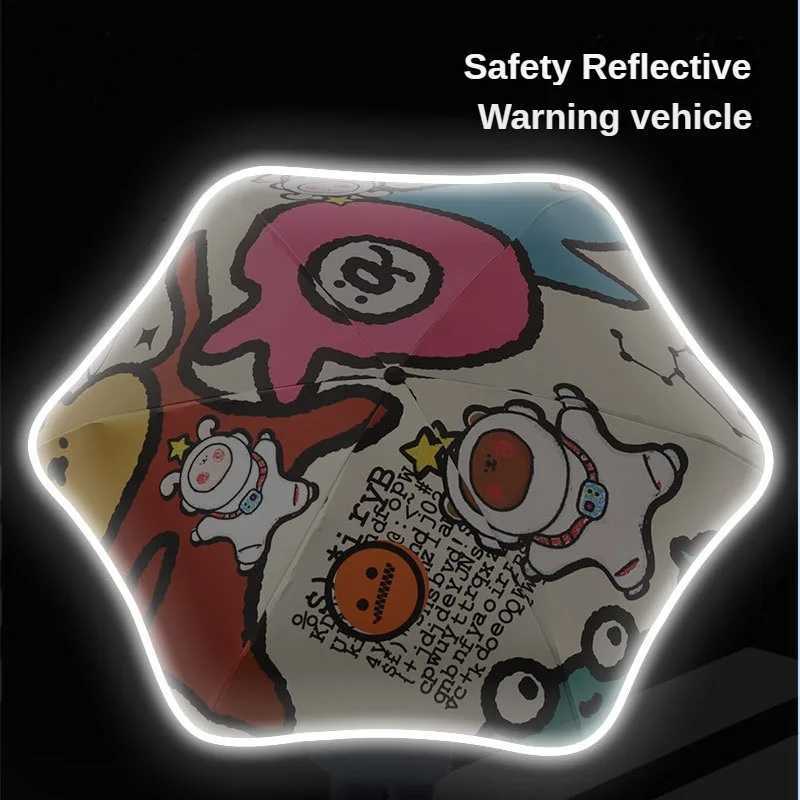 Cartoon Automatic Children Umbrella Windproof UV Protection Sun Folding Umbrella Kids Black Coating Sunshade Safety Arc Edge R250724