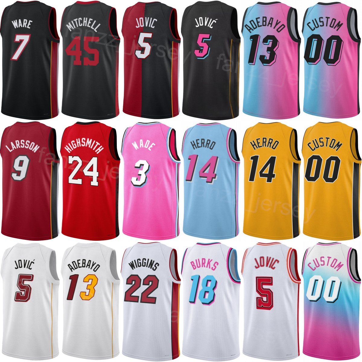 Printed Basketball 25-26 Bam Adebayo Jersey 13 Woman Child Man Davion Mitchell 45 Kasparas Jakucionis 25 Norman Powell 4 Simone Fontecchio 19 Tyler Herro 14 City