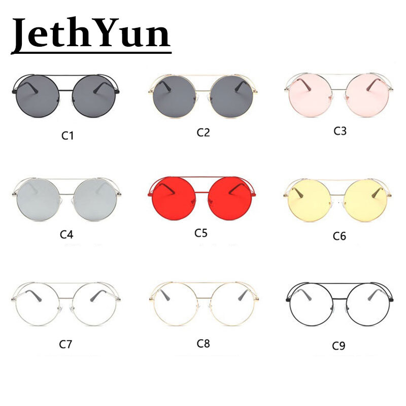 Round Black Sunglasses Women new Trendy Luxury Brand Designer Big Shades Clear Circle Sun Glasses Mens Metal Frame Men Shades