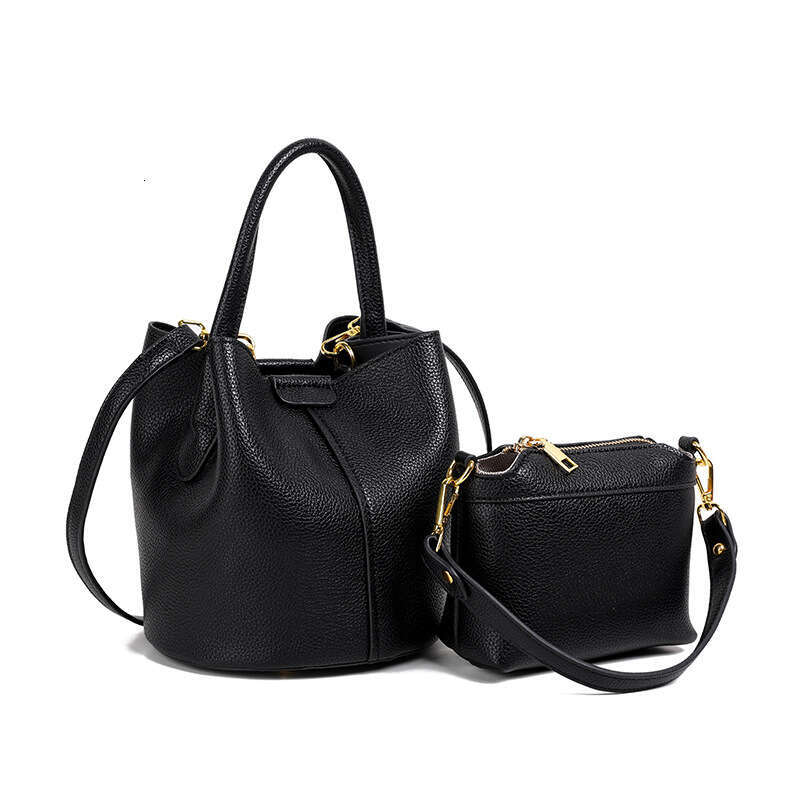 New High-End Plaid Genuine Leather Bucket Mother Fashion Versatile Women's Handbag Shoulder Crossbody Bag