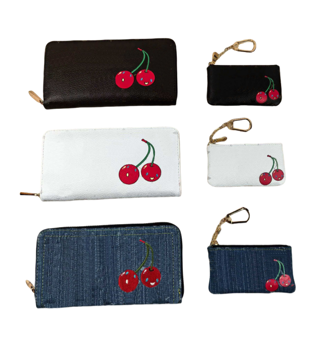 Designer wallet, fashionable women's red cherry denim coin purse, classic women's key bag, cardholder's suit pocket clip, check storage bag top