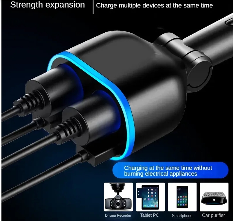 12V/24V 66W Sockets Cigarette Lighter Car Charger Splitter Adapter Multi Power Outlet LED Voltage Display Dual USB Port QC3.0