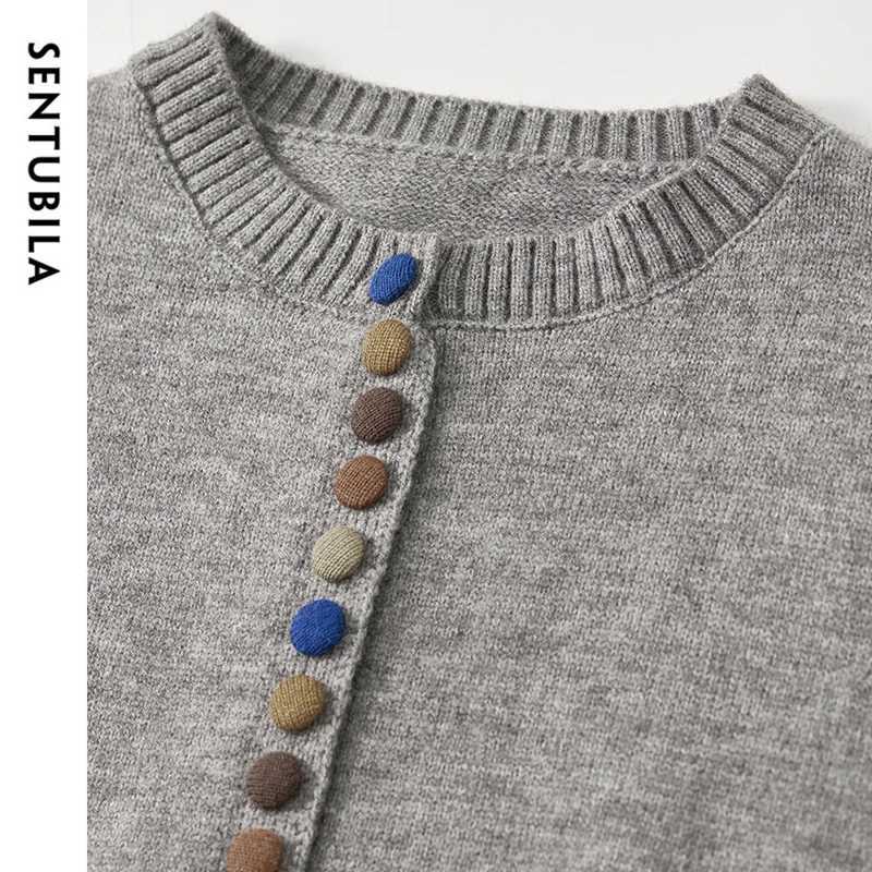 SENTUBILA Preppy Style Spliced Cardigan for Women Casual Chic Button O Neck Short Knitted Sweater 2025 Spring New W51E58709 X250724