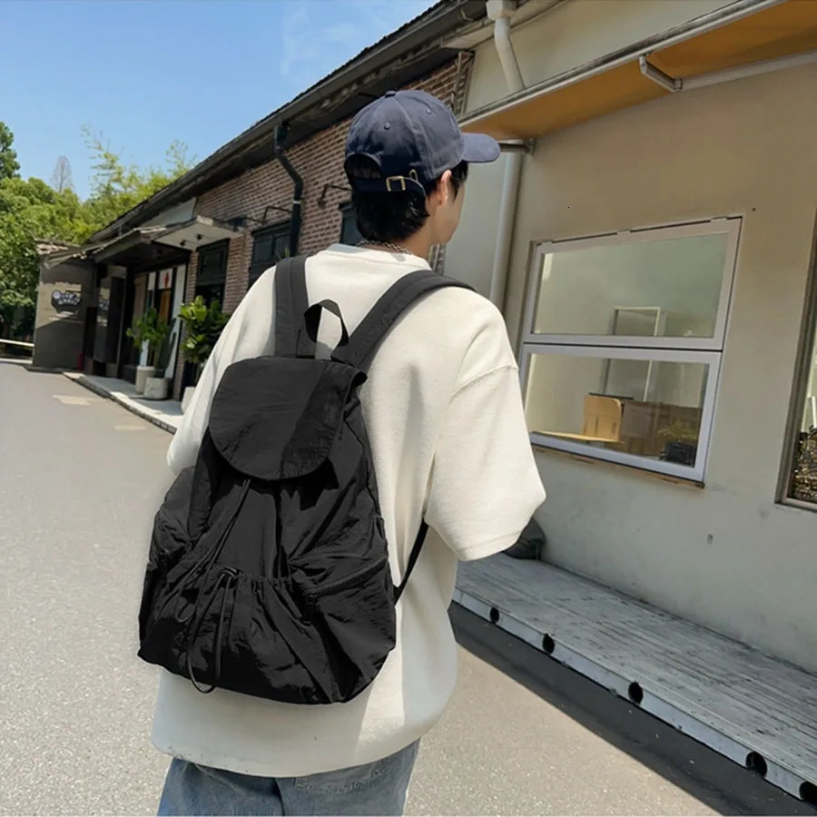 Casual Backpack Women Large Capacity Fashion Junior High School Student Pleat Schoolbag Cloth Bag Korean Travel Backpack 250723