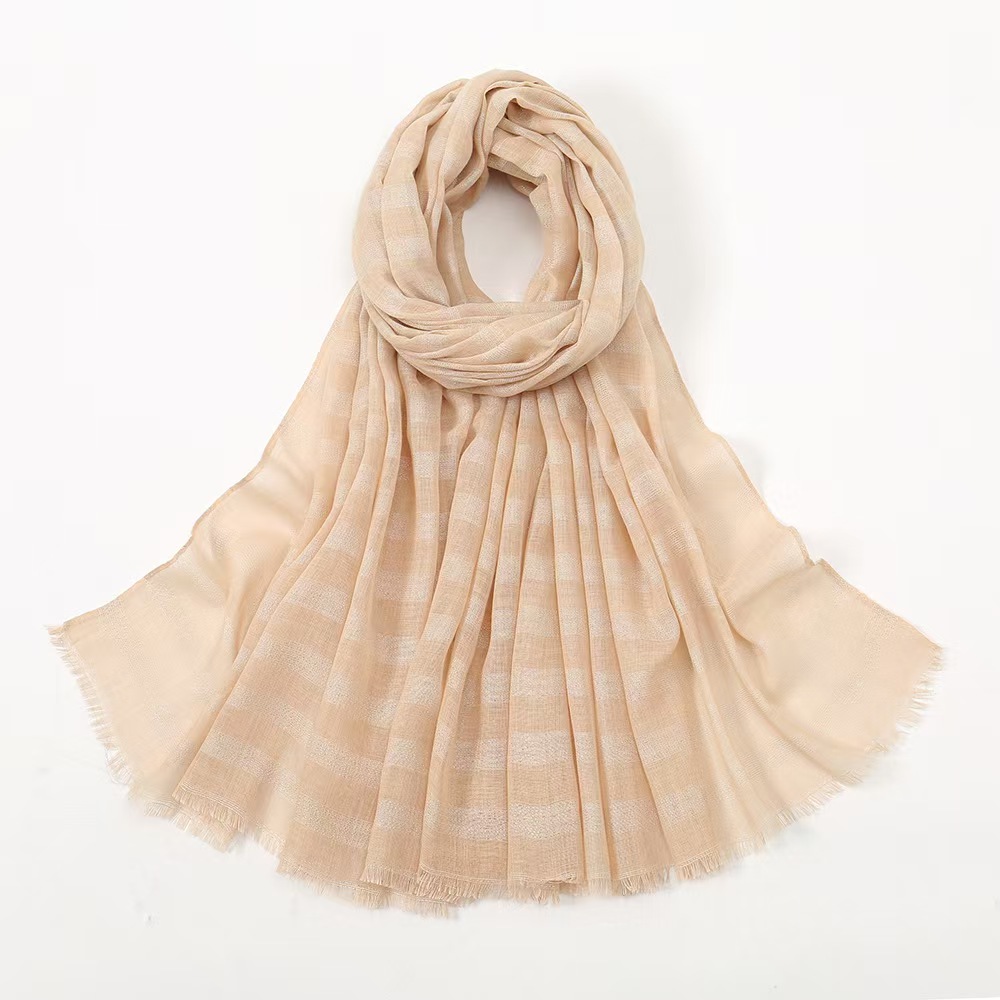 T1294 solid color striped gold and silver silk scarf cotton and linen feel fashionable and versatile ladies' headscarf short beard shawl