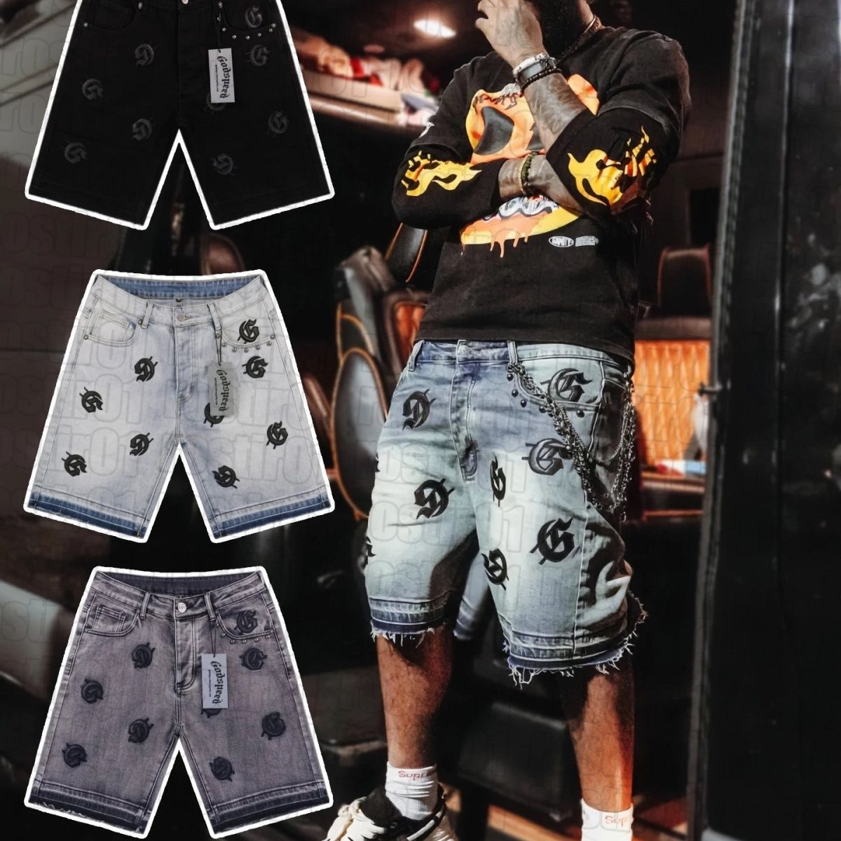 godspeed Mens Shorts Designer jeans large triangle Print Loose quarter pants Comfortable fabric classic style women's shorts pair jeans Shorts