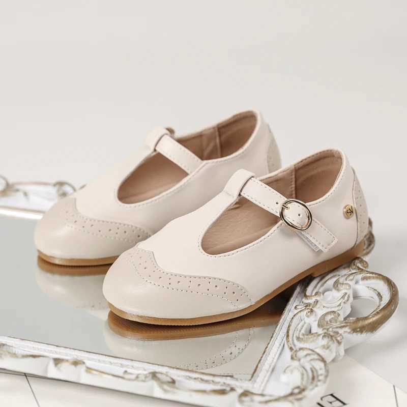 8 New Kids Shoes Children Princess Shoes Baby Girls Beige Leather Shoes Toddler Fashion Flats Soft Sweet Shoes Par Mary Jane XJ250724