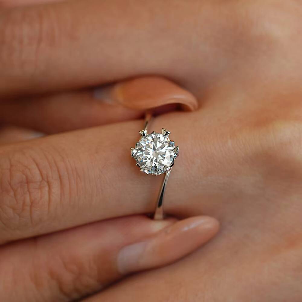 VANFI D VVS Moissanite Ring 925 Sterling Silver Rhodium-Plated Elegant Petal Claw Twist Band Design Daily Wear Engagement Ring