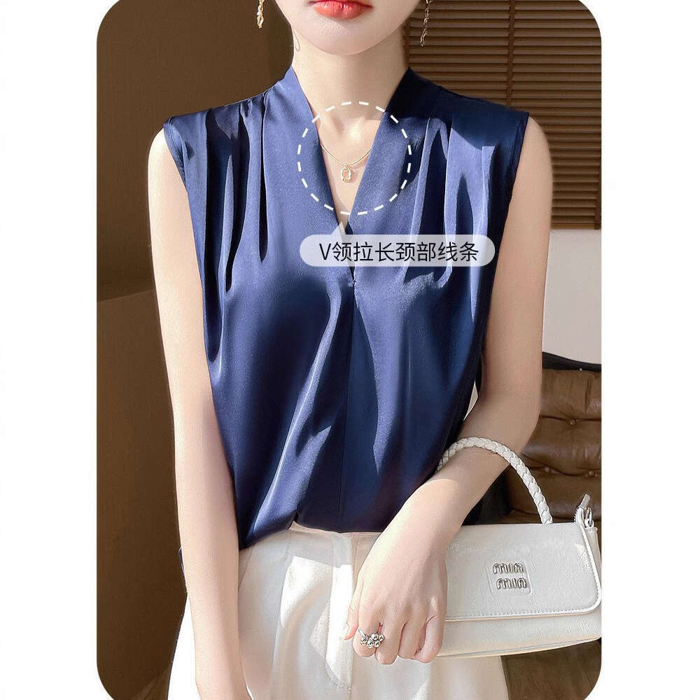 sxzy highend elegant acetate satin camisole for women vneck summer sleeveless mulberry silk shirt inner top