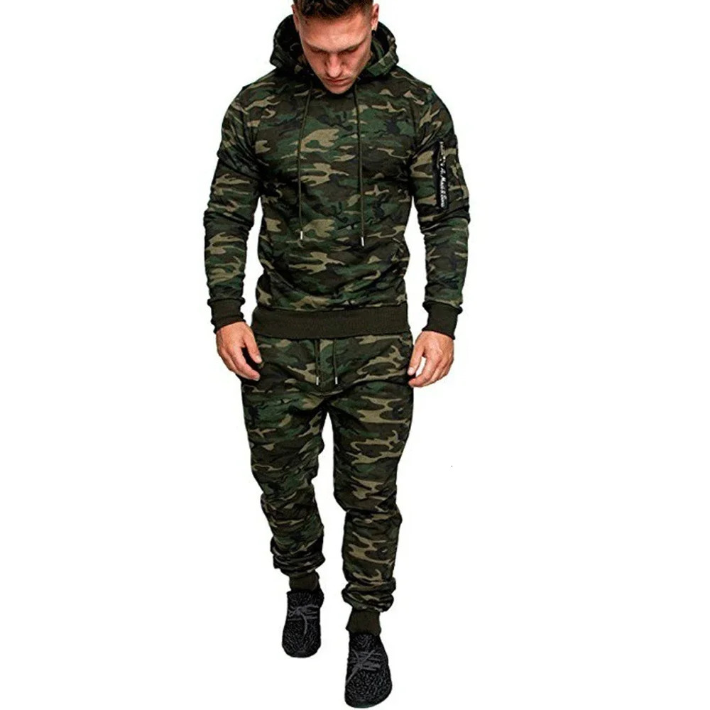 Mens Camouflage Tracksuit Sport Hoodies Pants Two Piece Set Outdoor Sports Suit Casual Jogging Suit Sweatshirts 250717