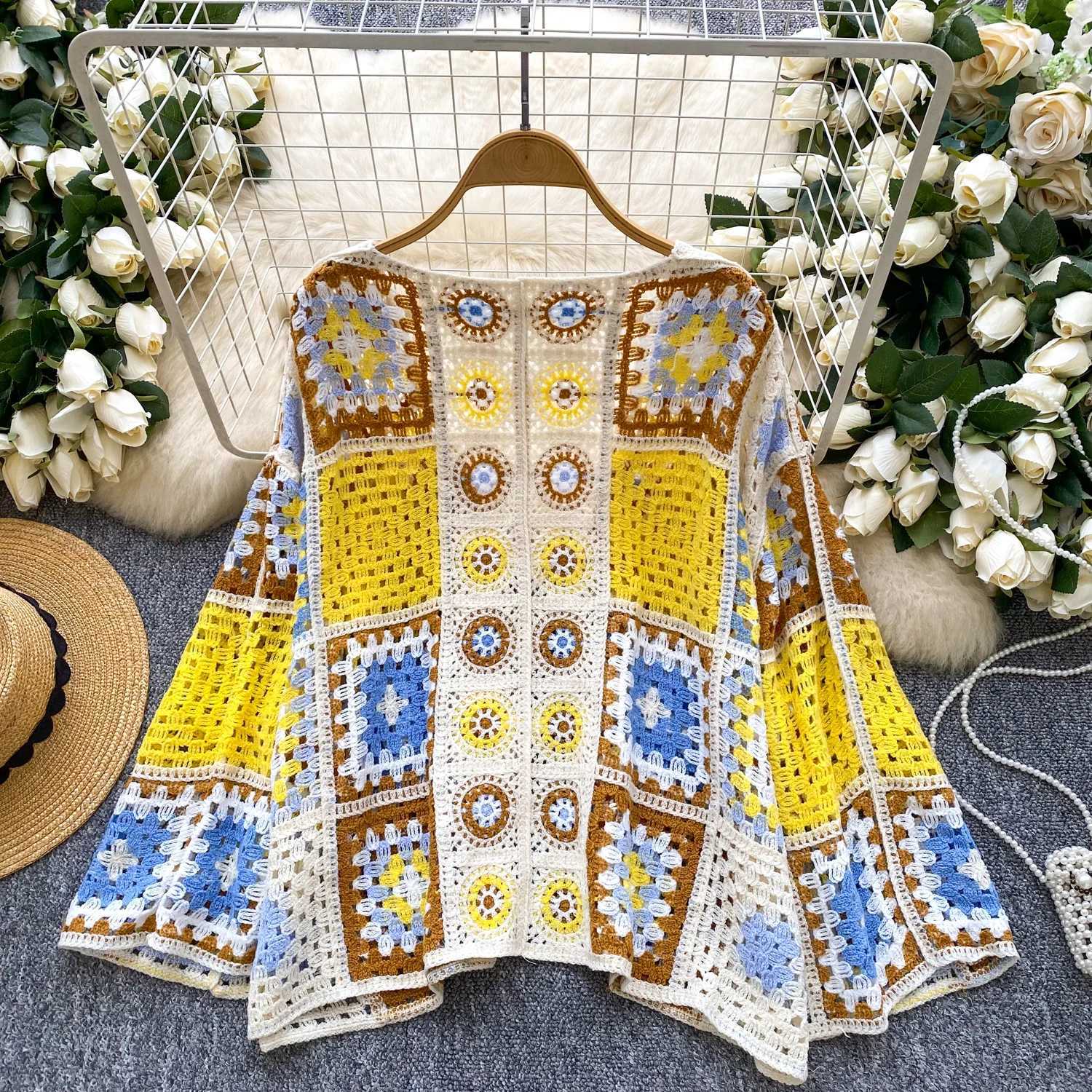 1920s Vintage Knit Hollow Out Elegant Fashion Sexy Cardigan Shirt High Street Summer Beach Women Blouse Women X250724