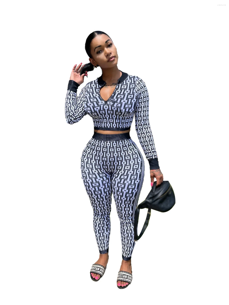 Lanjia- Women's Tracksuits Autumn And Winter Stretch Knitted Printed Suit Long-Sleeved Tight Sports Yoga Two-Piece Set For Women 23D3b