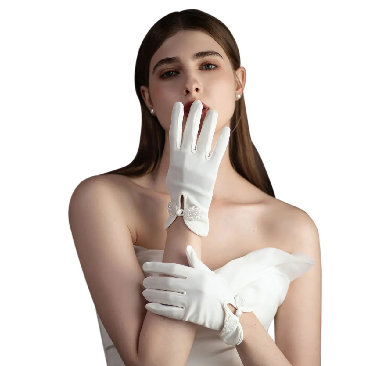 WG089 Wedding Bridal Gloves Satin White Short Brides Bridesmaid Women Pageant Prom Finger Wrist Gloves Handschuh 250722