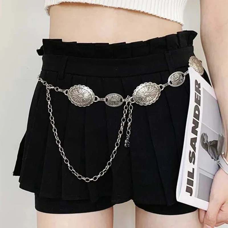 1 Piece Set of Waist Chain Accessories for Womens Retro Bohemian Ethnic Style High-end Silver Metal Chain Belt with Skirt Belt 250722