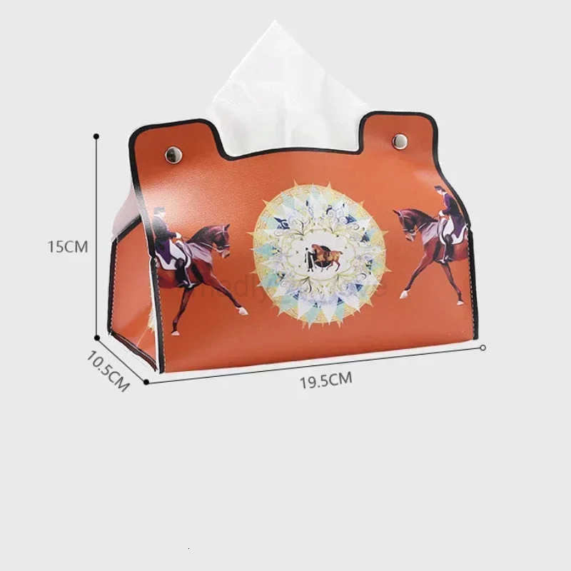 Multifunctional Car Vintage PU Leather Tissue Holder Retro Style Desktop Napkin Dispenser with Cosmetic Storage Organizer M250724