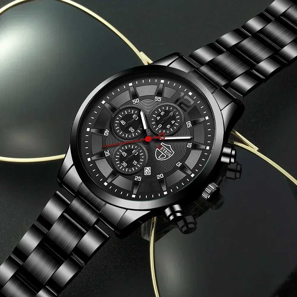 4pcs Classic Black Mens Watch Quartz Watches Are Suitable for Everyday Wear W250724