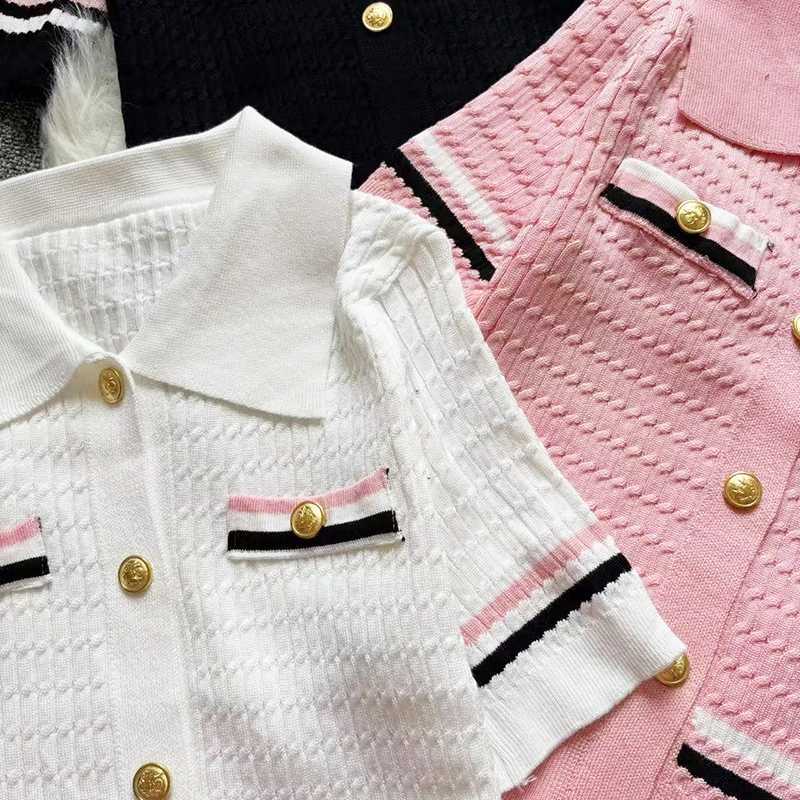 Womens Casual Summer Knit Cardigan with Color Block Design Short Sleeve Polo Neck Morning Routine Top Ladies Cardigan X250724