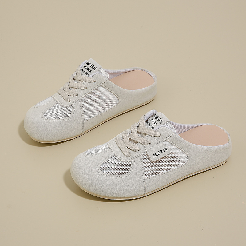 Korean Style Forrest Gump Training for Women 2025 Spring New Closed-Toe Slip-On White Shoes Lazy Half Slippers K3903 ddmythur