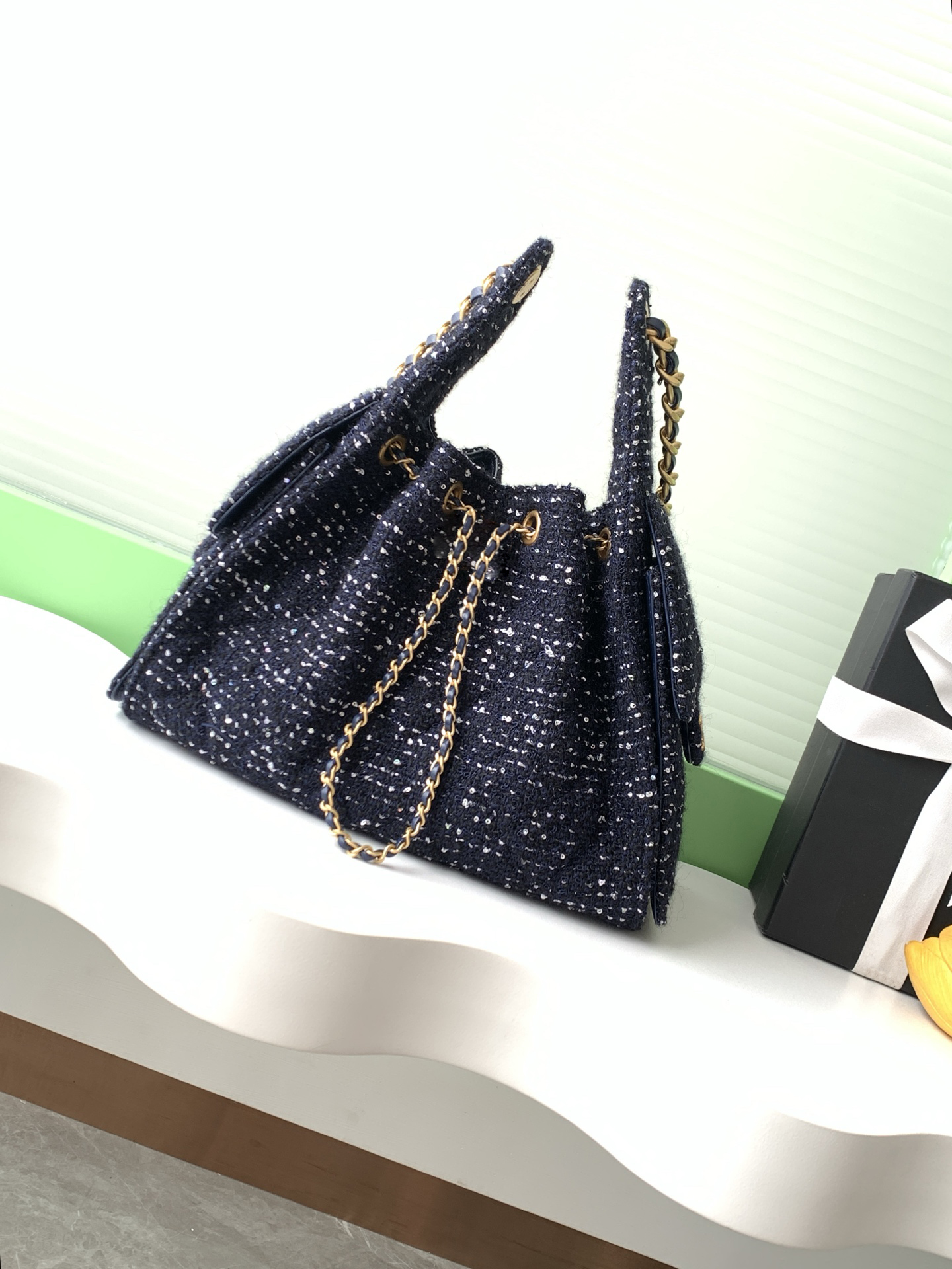 12A Mirror Quality Luxury Designer Tote 25C HOBO Handbag Shoulder Bags Womens tweed Genuine Leather Bag Hip Hop Bucket Bag Drawstring Chain Strap Crossbody Bag