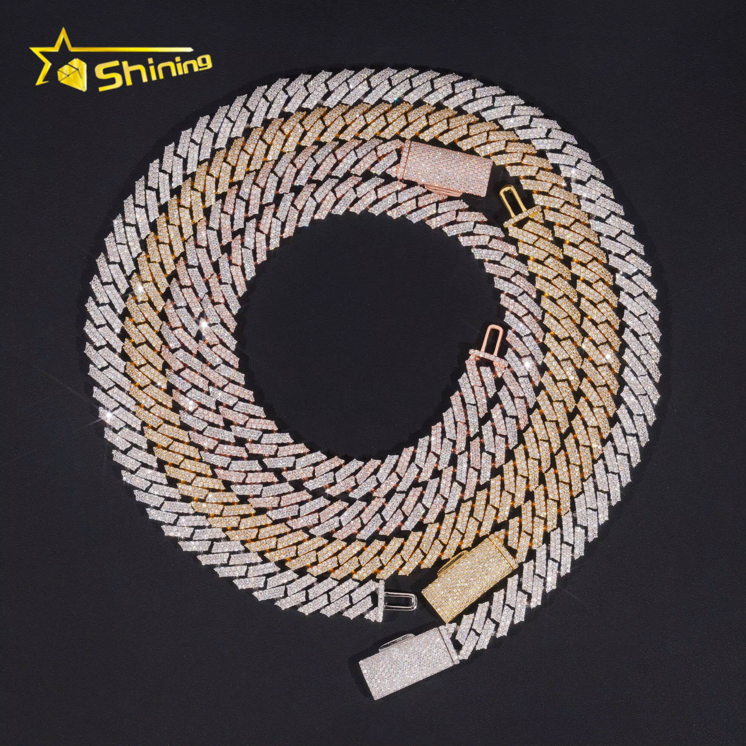 Promotion Factory Price Hip Hop Jewelry 12mm Solid 925 Sterling Silver Gold Plated GRA VVS Iced Out Moissanite Cuban Link Chain