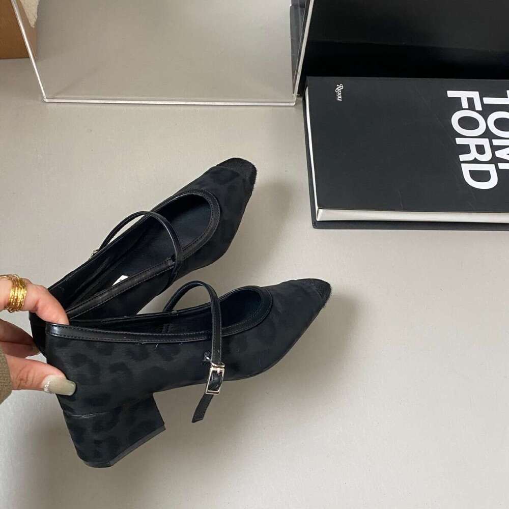 2025 New High Heels Chunky Heel Spring Autumn One Strap Square Toe Korean Style Lady Commuter Mary Jane Shoes