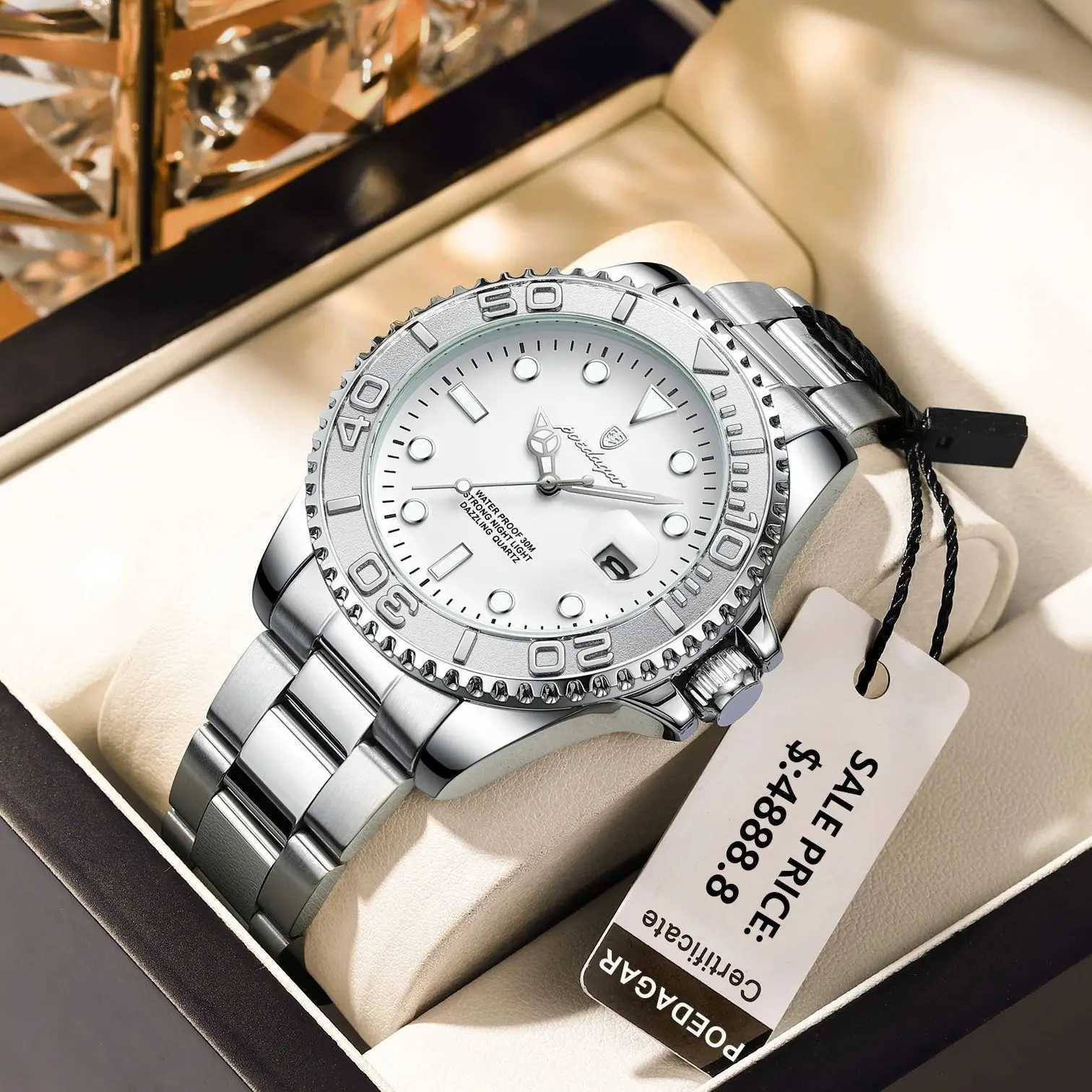 POEDAGAR Luxury Military Men Watch Waterproof Luminous Date Man Stainless Steel Watch High Quality Business Mens Quartz Watches W250724