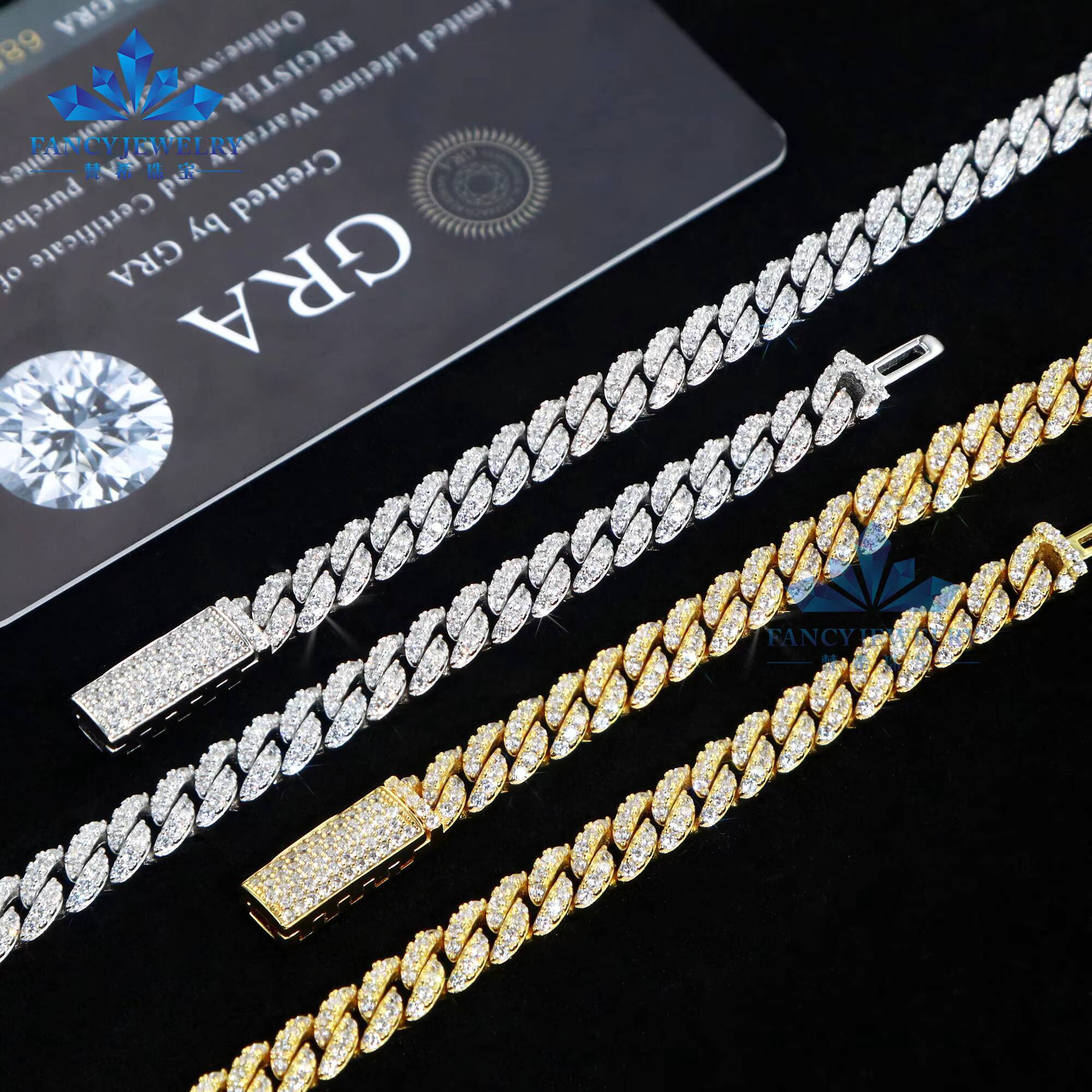 Hip Hop Miami Cuban Link Bracelet 925 Sterling Silver VVS Moissanite 6mm-12mm Width Iced Jewelry Necklace for Rappers