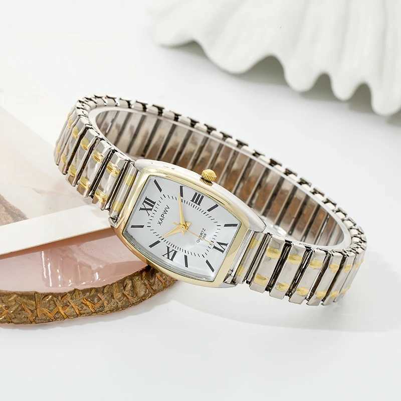 Fashionable Barrel-Shaped Simple Elegant Quartz Watch Womens Elastic Band Retro Womens Watch W250724