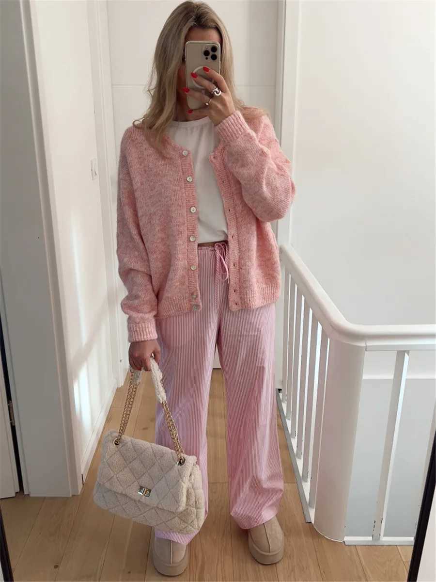Women Crop Cardigan for Spring Fall Solid Color Crew Neck Long Sleeve Button Down Sweater Female Casual Knitwear for Streetwear X250724