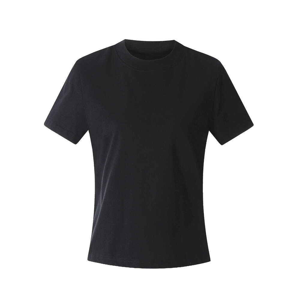 11Kn Pure Cotton Casual Cool Antibacterial Basic Slim Fit High-End Breathable Round Neck Short Sleeve Regular Shoulder T-Shirt For Women
