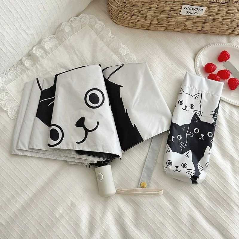 Cartoon Black and White Cat Automatic Umbrella Female Dual-Purpose Folding Sun Umbrella Sunshade Protection UV Sunshade R250724