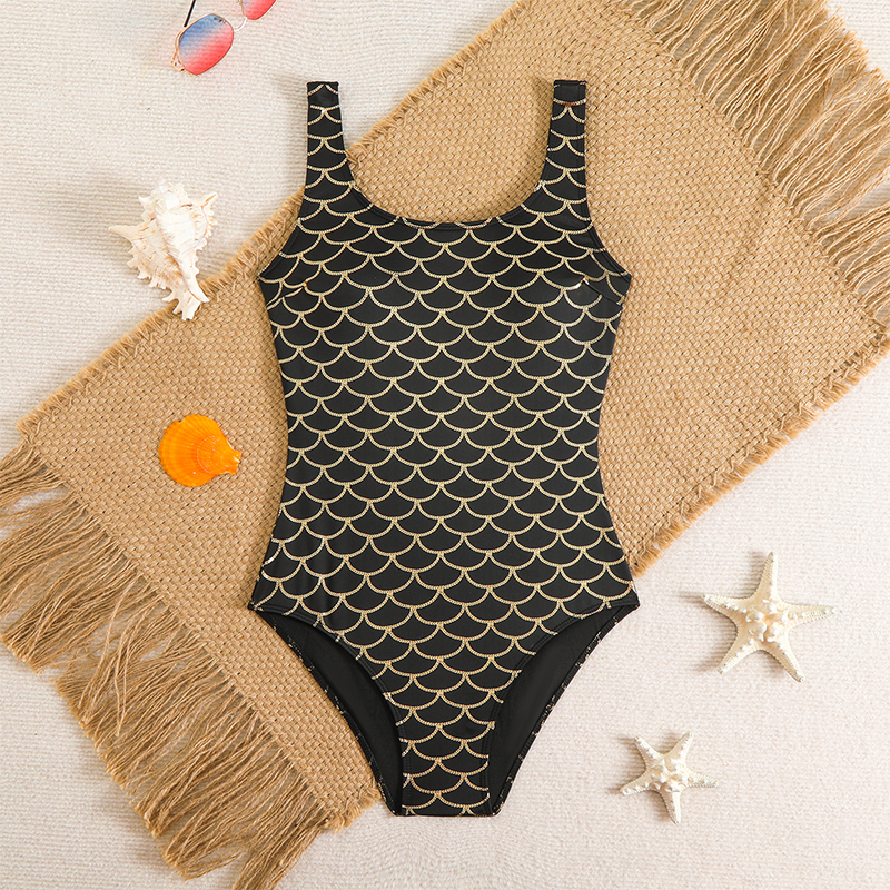 Stylish Fish Scale Swimsuit Women - Slim Fit One-Piece Triangle Bathing Suit, Sleeveless Open Back Scoop Neck Swimwear for Beach Vacation