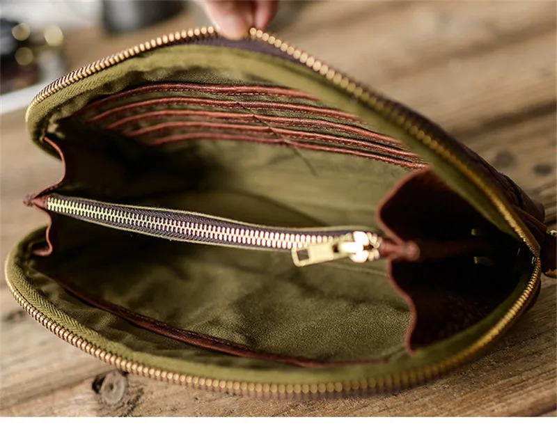 vintage genuine leather mens clutch bag fashion casual handmade high quality natural real cowhide youth phone wallet 250723
