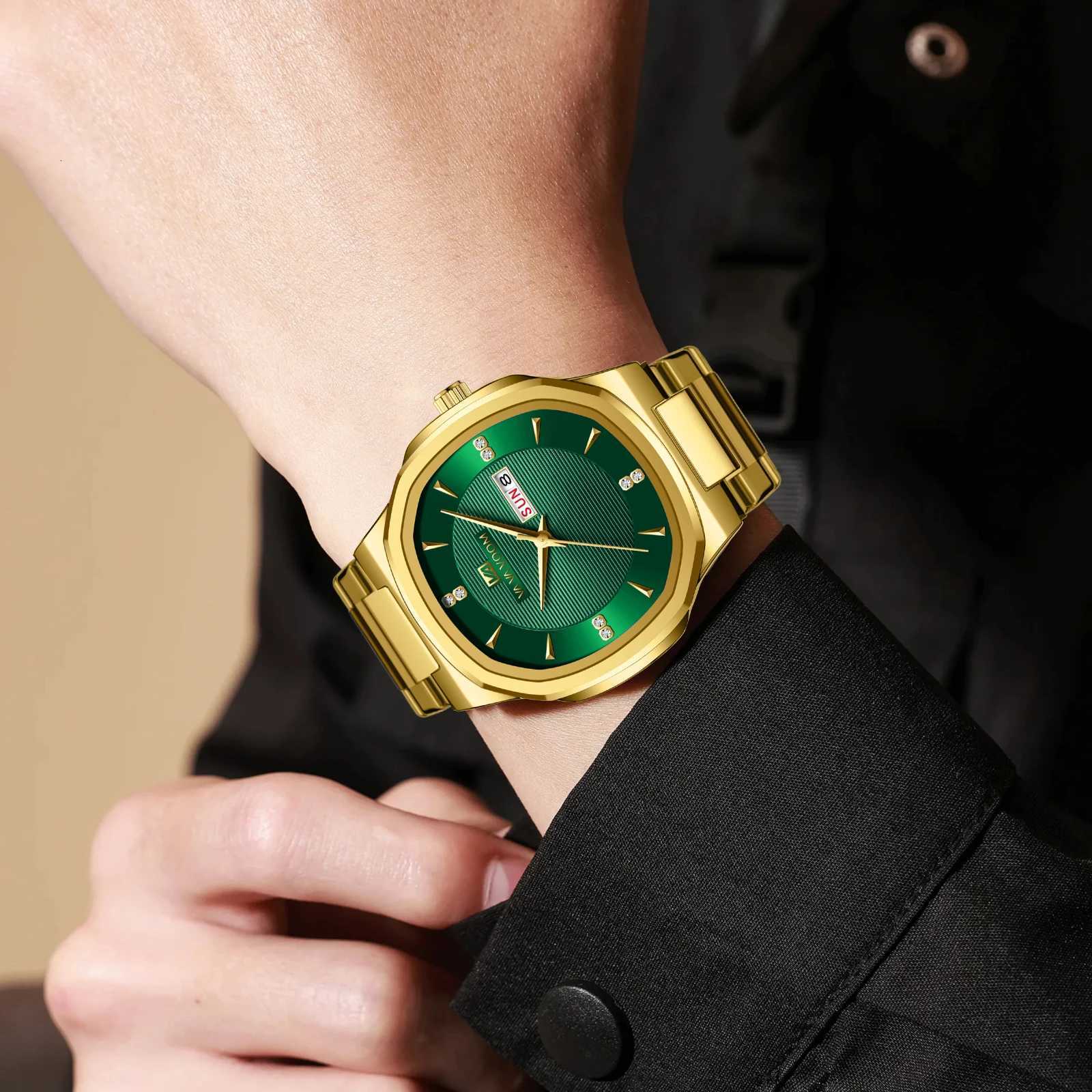 VA VOOM Brand Men Rhinestone Watches Gold Luxury Stainless Steel 3Bar Waterproof Quartz Movement 41mm Business Watch for Men W250724