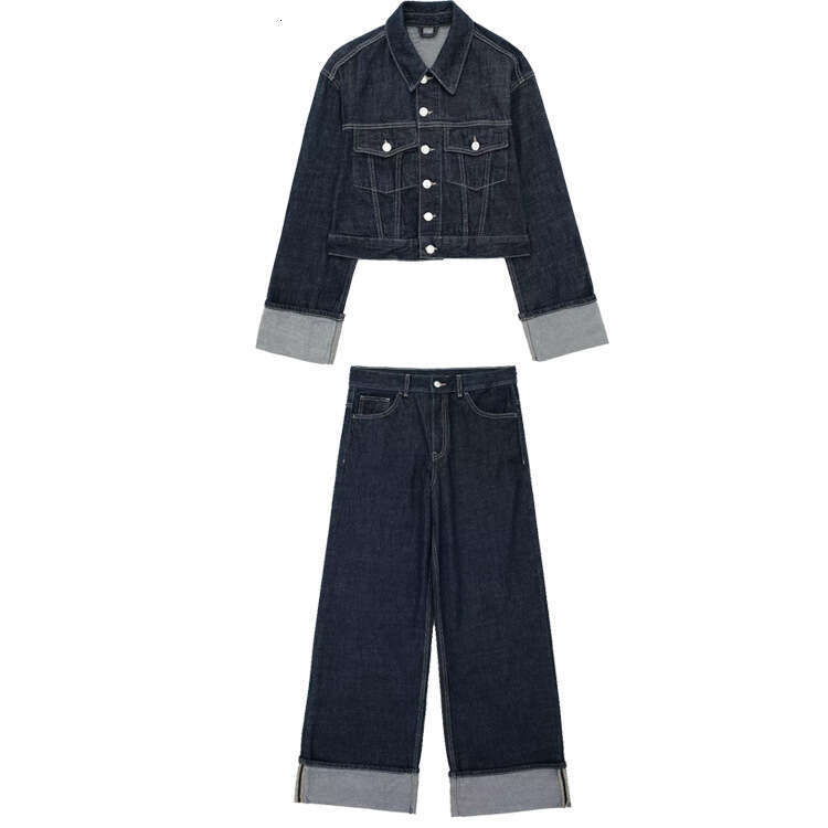 TRAFZA Autumn New Style Wind Denim Jacket With Rolled Hem Jeans B5
