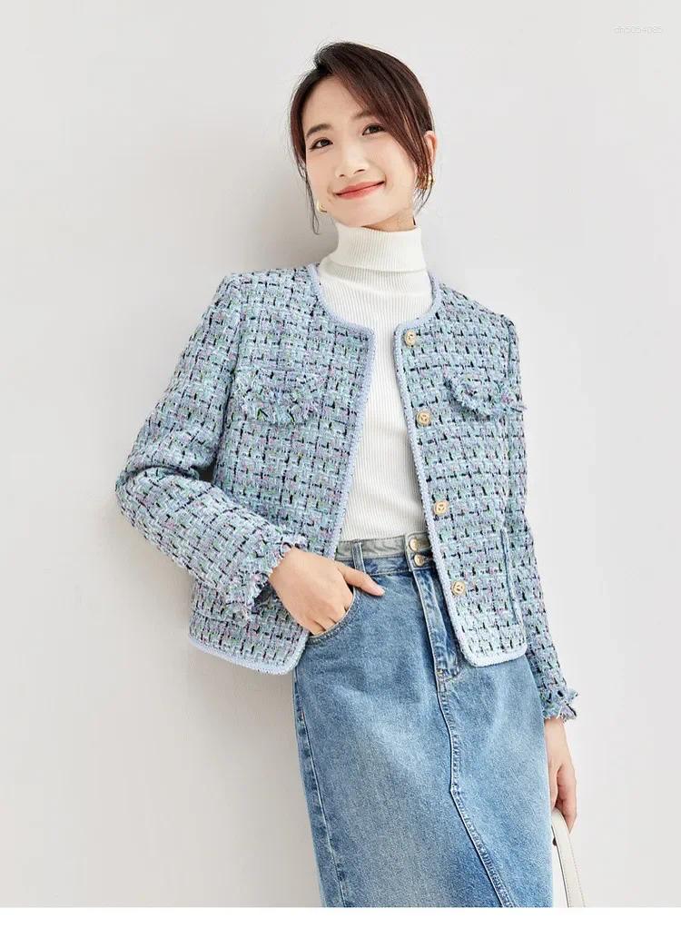 Women's Jackets SENTUBILA Elegant Jacket For Women Cotton 2025 Winter Straight Texture Tweed Metal Single Breasted Pink Coat